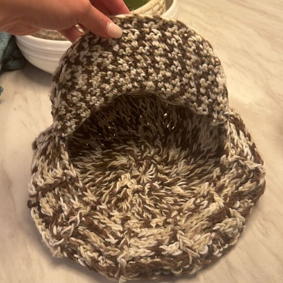 Hand Knitted Brown and Cream Hat - Picture 2 of 4
